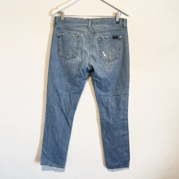 7 For All Mankind 7FAMK Light Wash Destroyed Button Fly Jeans - Picture 2 of 6